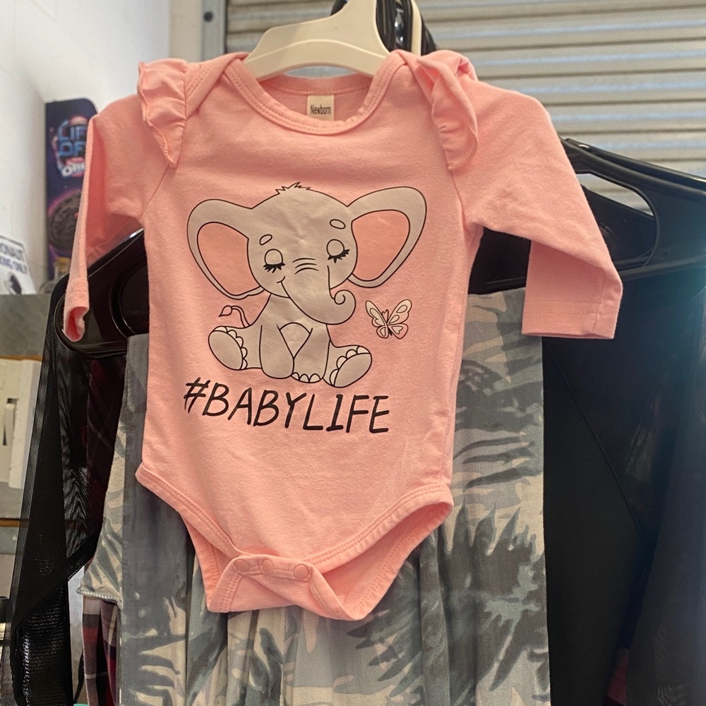 BabyLife Pink Elephant Long-Sleeve One-Piece Bodysuit